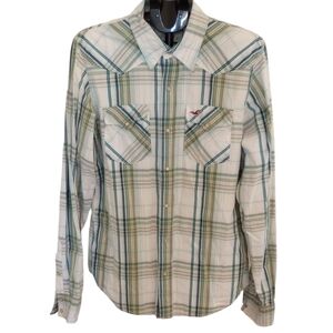 Hollister Co. XL Men's button down pearl snap button long sleeve plaid green